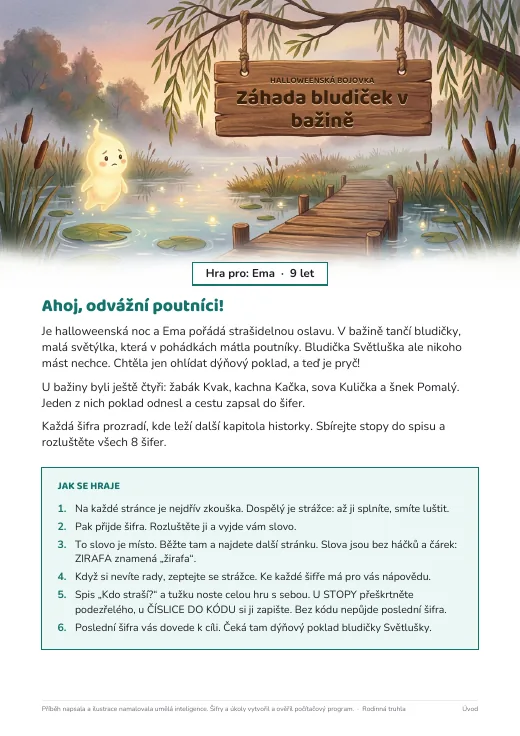 Titulní strana hry Záhada bludiček v bažině