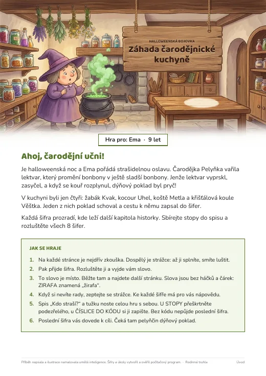 Titulní strana hry Záhada čarodějnické kuchyně