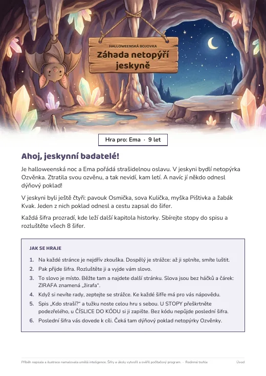Titulní strana hry Záhada netopýří jeskyně