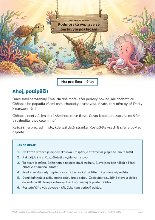 Titulní strana hry Podmořská výprava za perlovým pokladem