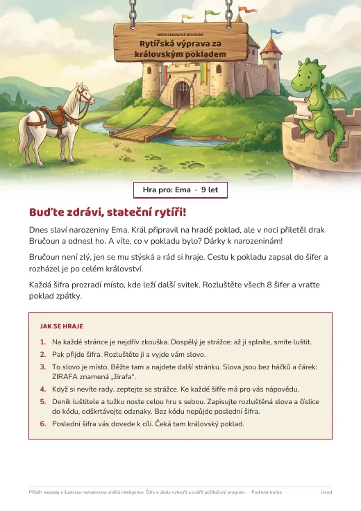 Titulní strana hry Rytířská výprava za královským pokladem