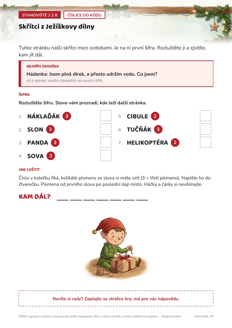 Stanoviště vánoční hry se šifrou