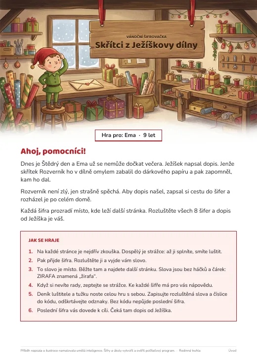 Titulní strana vánoční hry se jménem Ema