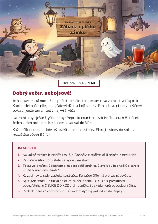 Titulní strana hry Záhada upířího zámku