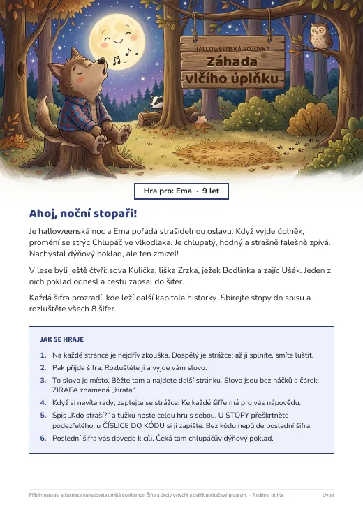 Titulní strana hry Záhada vlčího úplňku